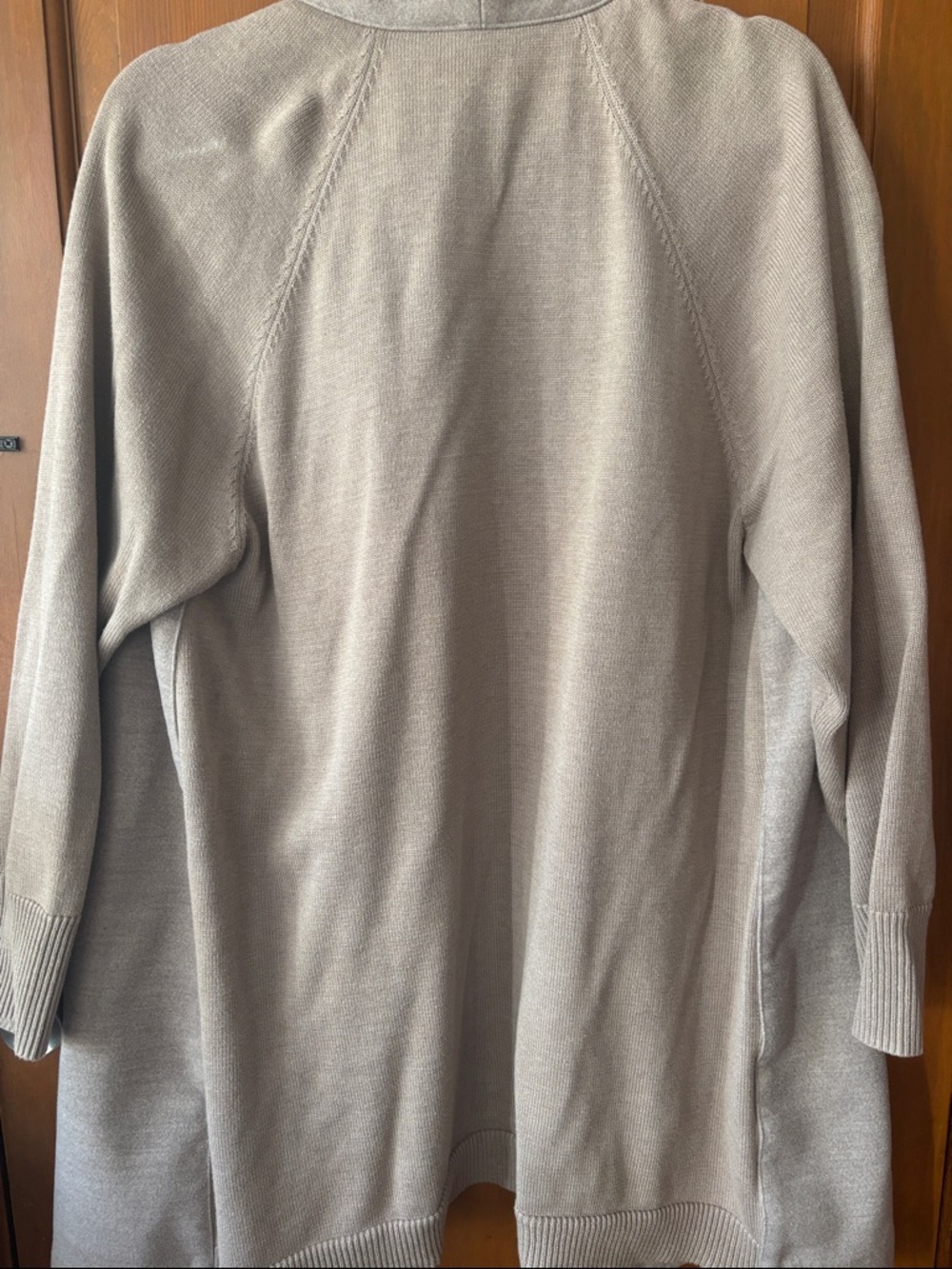 Chico's Taupe Knit Open-Front Coatigan with Gold Zippers - Picture 7 of 9